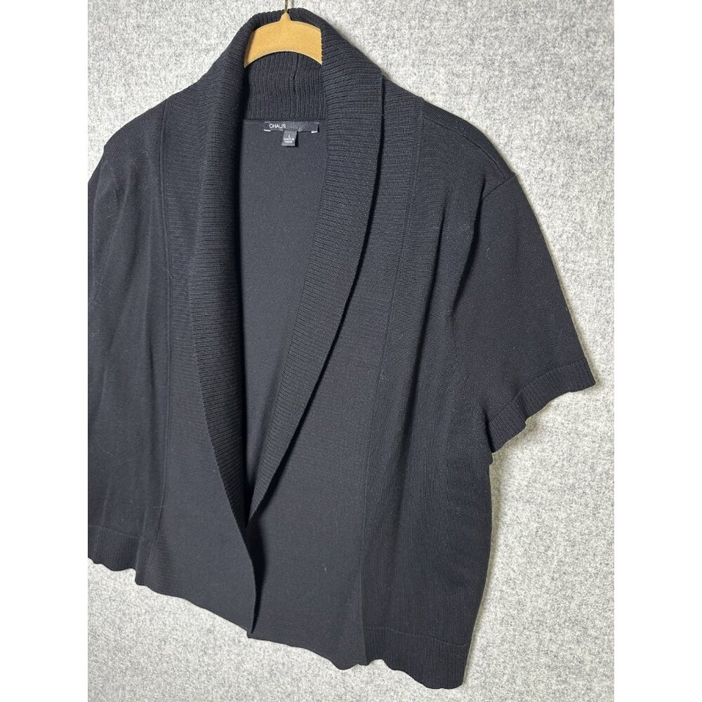 Chaus Large Womens Cropped Cardigan Sweater‎ Shrug Black Open Short Sleeve